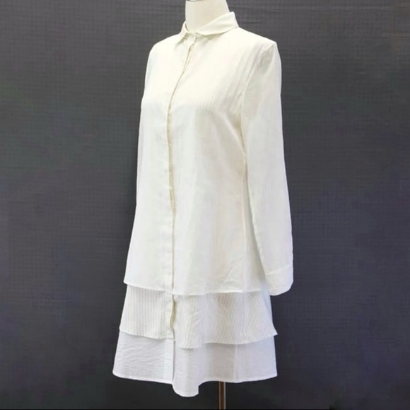 Brunello Cucinelli Silk Shirt Dress Tiered Longsleeve Dress Ruffle Skirt - Picture 2 of 10